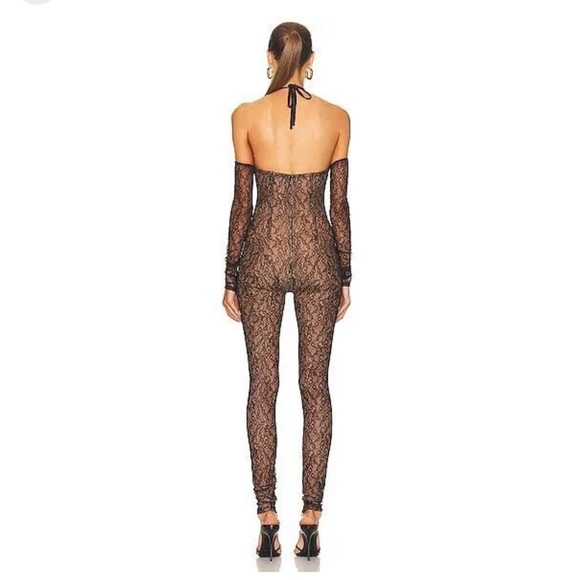 LaQuan Smith Lace Halter Long Sleeve Jumpsuit - Picture 4 of 8